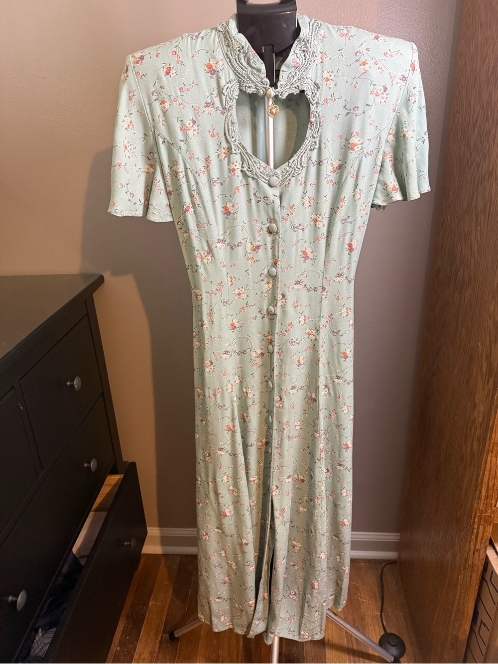 Vintage Jody California Floral Midi Dress Lace-Up Back Cottagecore Made USA